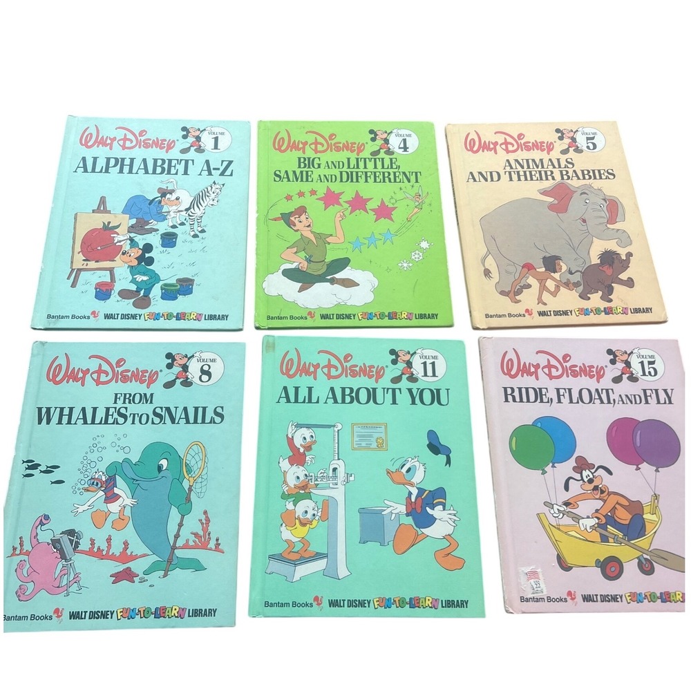 6 Lot Vintage 1980s Walt Disney Fun-To-Learn‎ Library Bantam Books